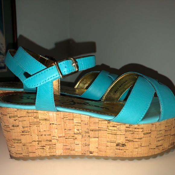 Sergio Zelcer Blue Cork Wedges 8 - Picture 2 of 6